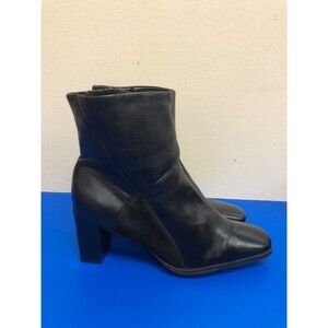 EASY SPIRIT ANKLE BOOT BLACK LEATHER HEEL ANKLE ZIPPER BOOTS SIZE US 7.5 B